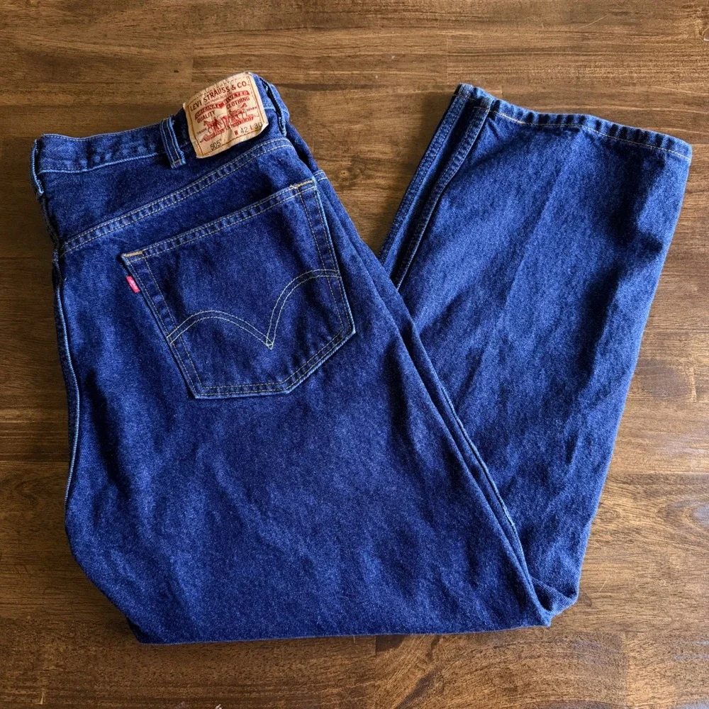 Levis 505 Regular Fit Jeans Dark Wash Indigo Denim Mens 42x30 Straight Leg